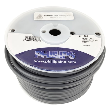 Phillips Wire, Elect, Parallel, 2/10Ga, Black, White, Gray Jacket, 100 In. Length 2-404